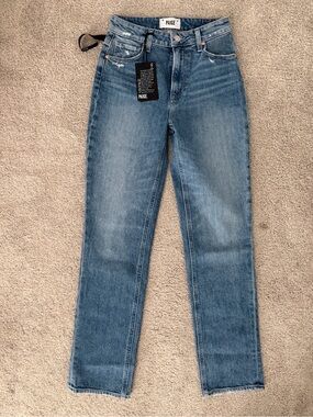 NWT PAIGE Distressed High-Rise Straight Jeans - Blue